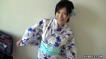 Asian brown-haired kimono chick  Saki Aoyama  boy penis sucking,uncensored.